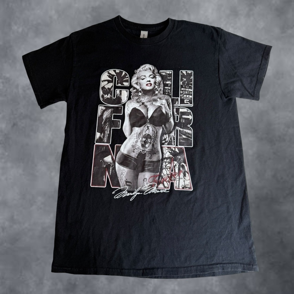 Gildan Marilyn Monroe California Graphic T-Shirt Black Mens Medium Streetwear